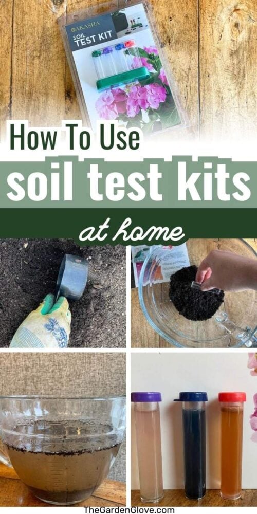 collage of steps to use a home soil test kit